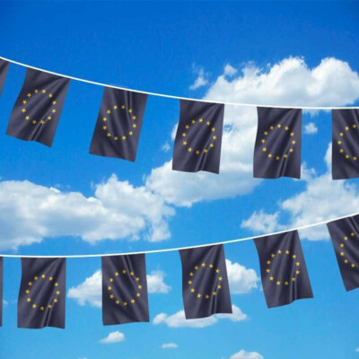 Hochwertige Stoff Europäische Union Wimpel Flagge 10 Meter 33 Fuß mit 30 Fahnen (14 cm x 20 cm)