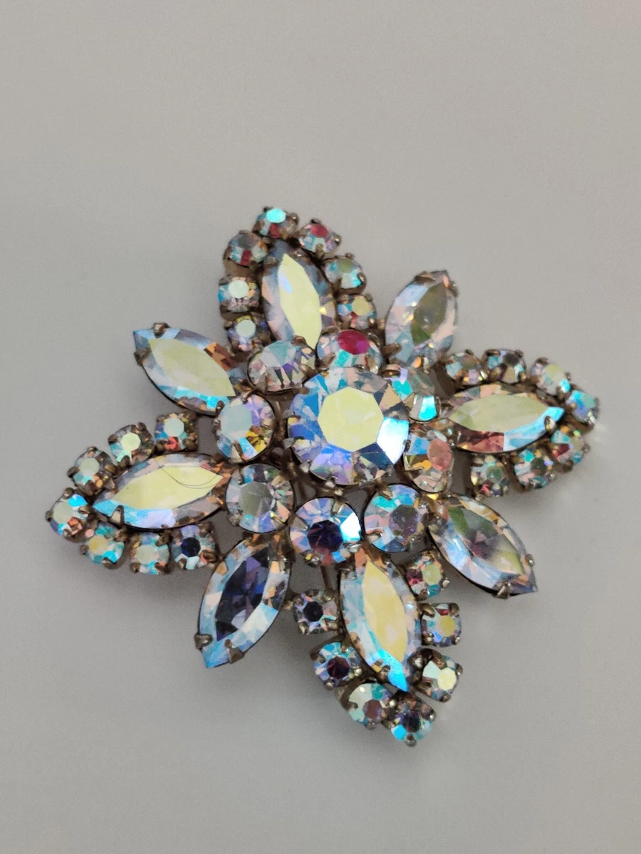 Exquisite Sherman Brooch Champagne Crystals Aurora Borealis Gold Plated Fabulous