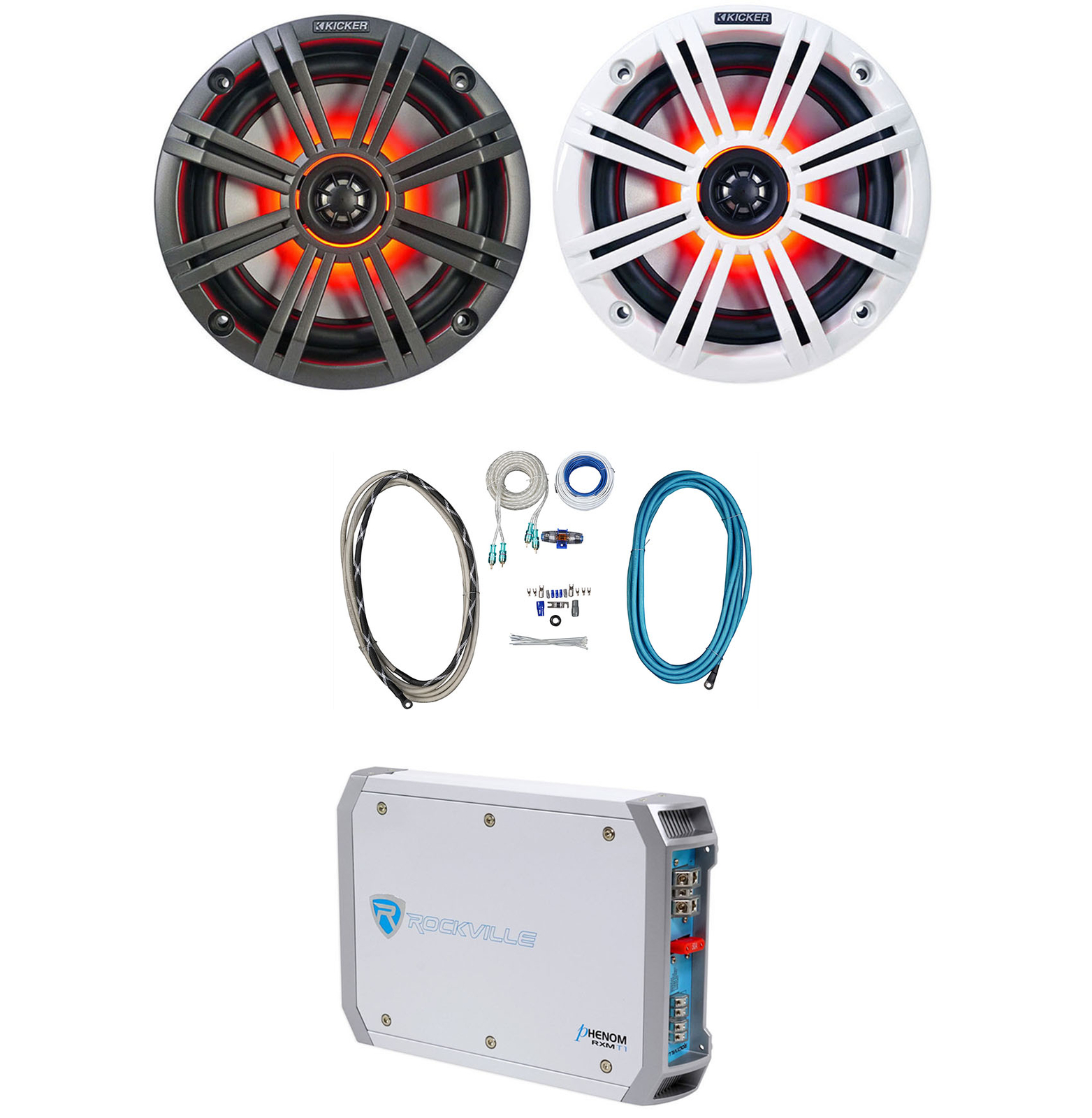 2 Морские светодиодные колонки KICKER 45KM654L 65 мощностью 390 Вт 2-канальный усилитель Комплект усилителей 53090₽