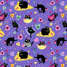 Feline Drive Fabric HUGS N PURRS Cats Pansy Dear Stella - Sold by the Yard
