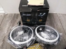 UNI-SHINE  7"  S3  Round LED Headlights Halo Angle Eyes For Jeep Wrangler (PAIR)