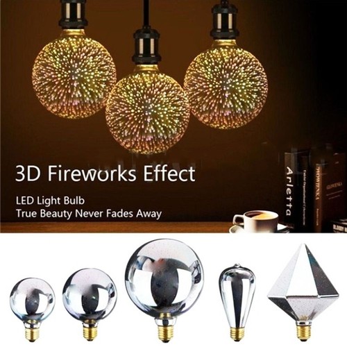 light E27 holder Screw connector Edison 3D Fireworks Bulb Party Lamp Glass