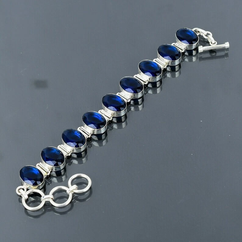 Brazalete de tanzanita de plata de ley 925 brazalete de piedras preciosas hecho a mano Foto 3 de 4