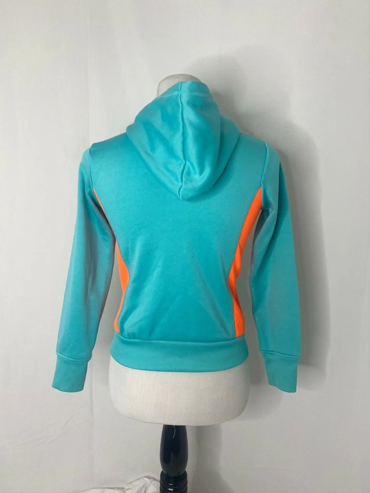 Sudadera con capucha mediana para niña Puma verde azulado y naranja logotipo grande estilo atlético para niños Foto 3 de 4