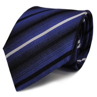 Tigertie Seidenkrawatte Blau Schwarz Weiss Gestreift - Krawatte Seide Tie Binder