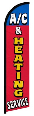 A/C & Heating Services Blue Red 2.5'x11.5' Super-Knit Poly Windless Banner Flag