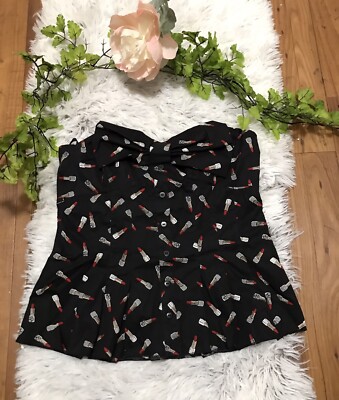 NWT BEBE Sexy Black Lipstick Bow Sleeveless Cocktail Top Blouse M Retail $54