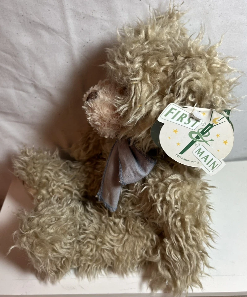 First & Main Bear Scraggles With Original Tag Stuffed Animal Brown With Blue Bow - Image 2 of 4