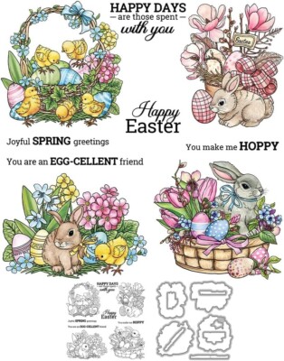 Easter Clear Stamps and Metal Cutting Dies, Easter Eggs, Rabbits, Spring Flowers