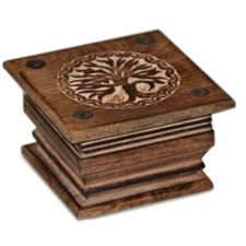 Tree of Life Square Chest 6" NEW Handmade Carved Wood Trinket Box