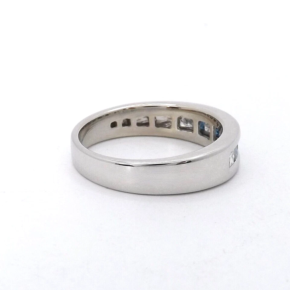 14k Gold Blue Diamond Wedding Anniversary Band Ring Unisex Princess Cut Setting - Image 4 of 4