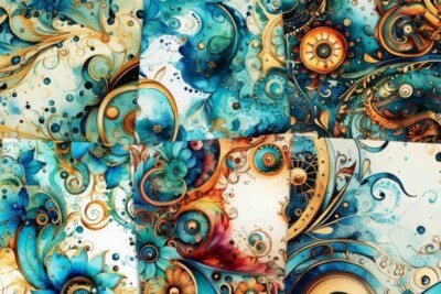 12 A4 Scrapbook Papier Basteln Bastelpapier Designerpapier Steampunk Blau