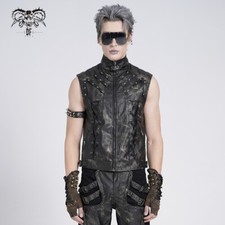 Devil Fashion Men Black Gothic Punk Studded Stand Collar Waistcoat Casual Vest