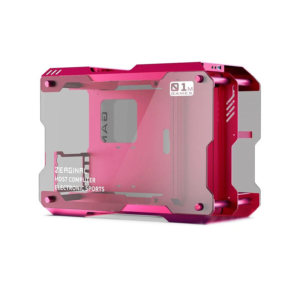 Aluminum Alloy Frame Tempered Glass Mini Computer Case Gaming ATX Matx PC Red - Image 3 of 4