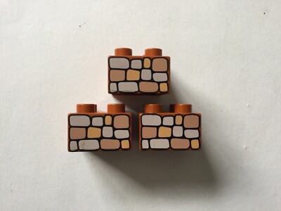 Lego Duplo Bob The Builder Dark Orange 2x2 Brick Cobblestone Stone Wall x3