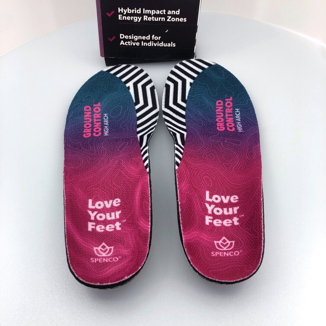 Spenco Ground Control High Arch Size XS Wmns 5-6 Pink/Black Print Shoe  Inserts - Main Image