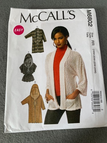 McCalls M6802 Easy Cardigan Hoodie Sewing Pattern Size 18W 20W 22W 24W uncut 201 - Picture 1 of 3