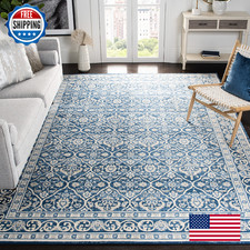 SAFAVIEH Brentwood 5ft Square Navy Light Grey Damask Trellis Area Rug