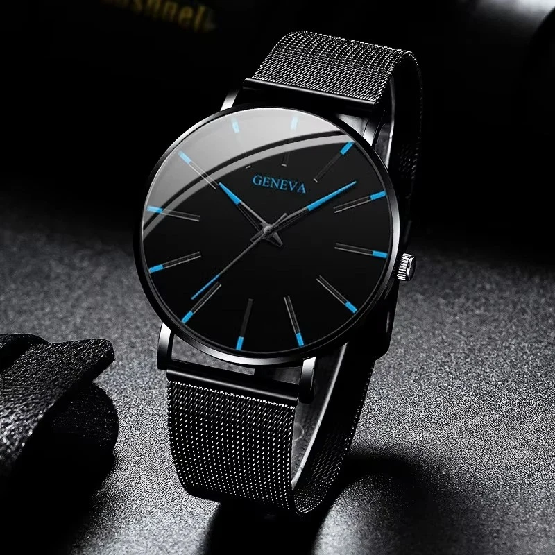 Mens Watches Black & Red Wrist Watch with Mesh Strap Quartz Watch mens UK - Image 3 of 4