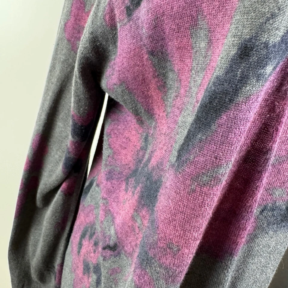 Cárdigan Floral Jill Talla Mediana Gris Frente Abierto Seda Algodón Capas Cachemira Foto 2 de 4