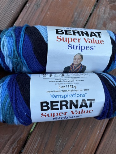 3+ Skeins Bernat Super Value Yarn oceana Stripes 5 Oz Each Blues NEW - Picture 3 of 3