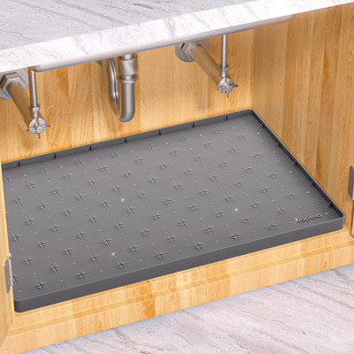 under Sink Mat 34''×22'' Waterproof Silicone Cabinet Liner & Sink Protector for Ki
