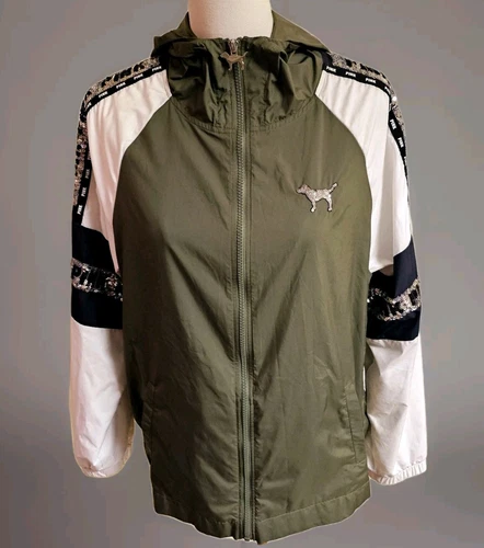 UNDERCOVER Victoria's Secret Pink Bling Campus Felpa con Cappuccio Giacca Anorak Verde Oliva XS S