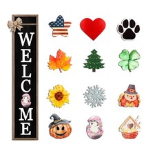 Interchangeable Welcome Sign for Front Porch Standing 45"X9" Large with 12 Pc...
