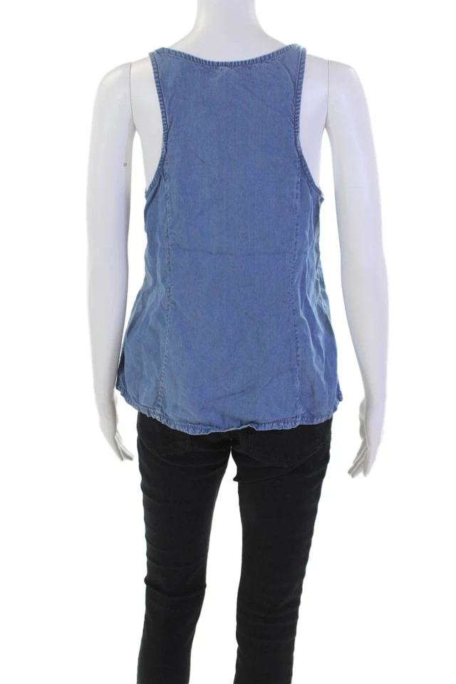 Camiseta sin mangas de mezclilla sin mangas con cuello redondo texturizado Joie para mujer azul talla S Foto 3 de 4