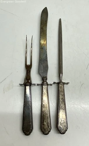 (I) Lunt William and Mary Sterling Silver Handled Carving Fork Knife Sharpener