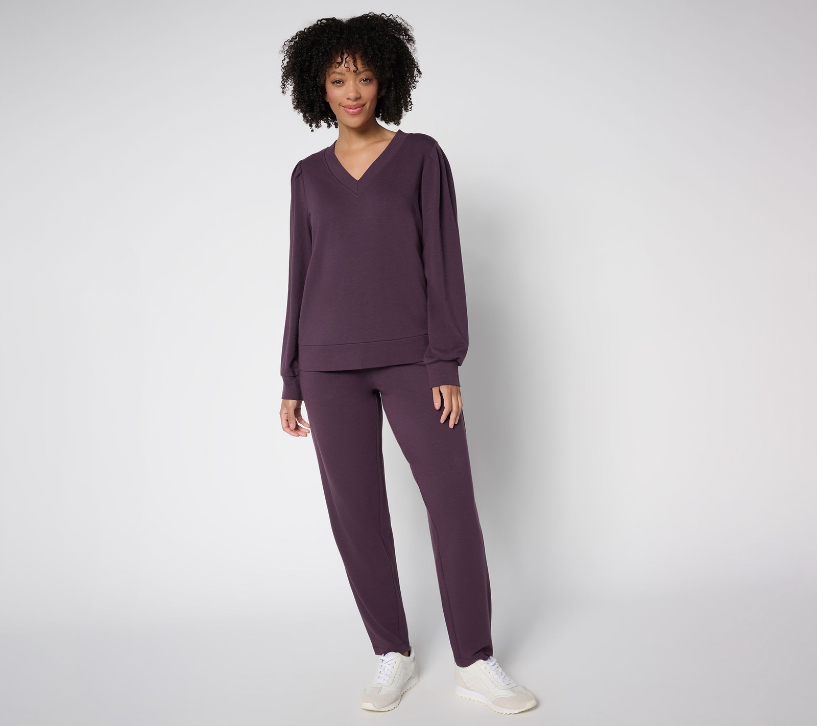 SUNNYLiFE Women's Set Sz M Cozy Knit French Terry Top & Pants Purple A720376