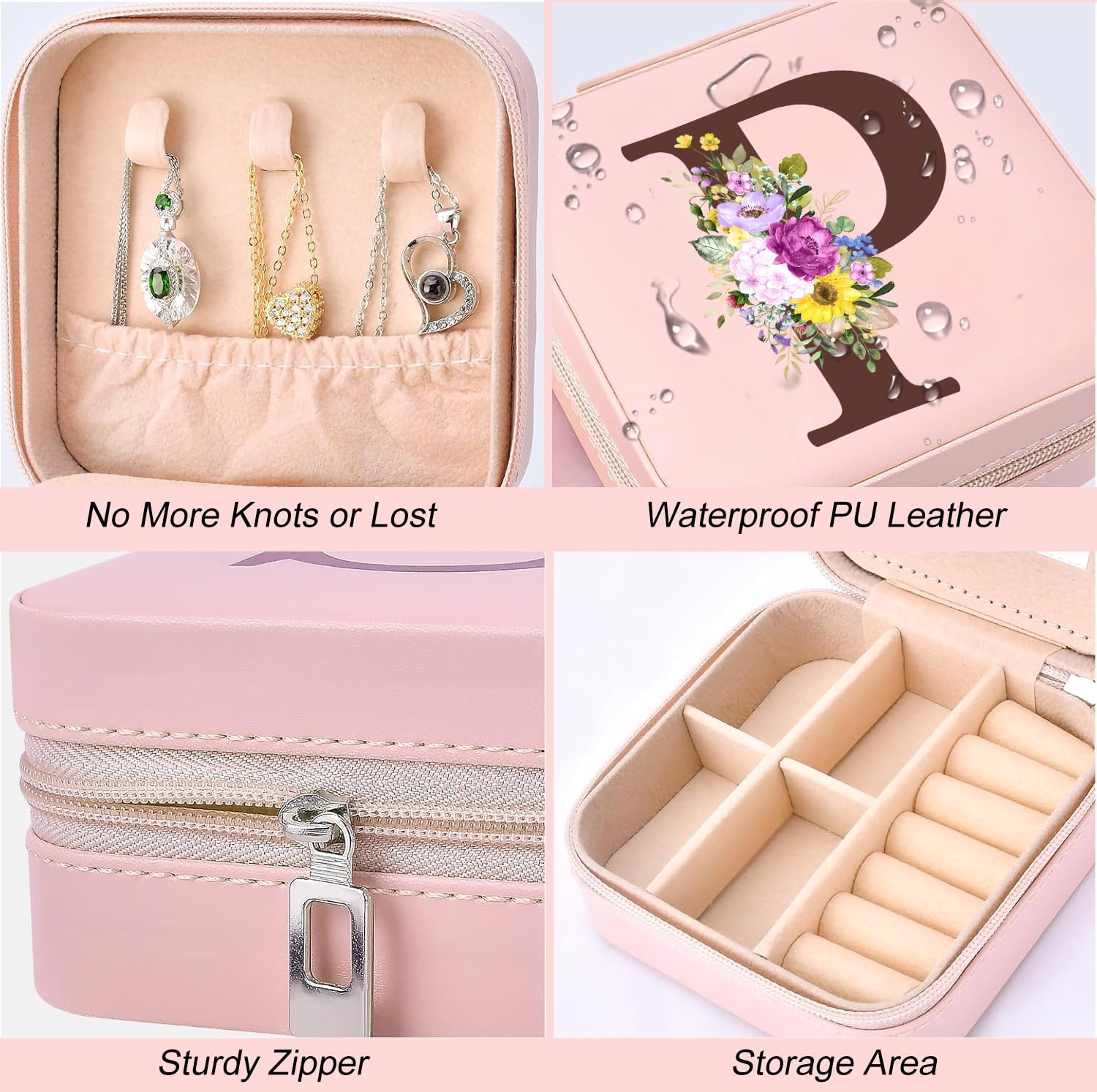 Boîte à bijoux personnalisée initiale L compacte avec miroir intégré - 4