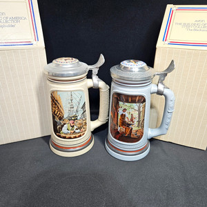 (2) AVON Beer Steins “The Blacksmith” & "The Ship Builder" w Box