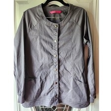 Beyond Scrubs Top Jacket Long Sleeve Grey Snap Up Size Small