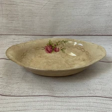 Antique Porcelain Cream Oval Bowl or Serving Dish with Roses Gold Chain 9" Long
