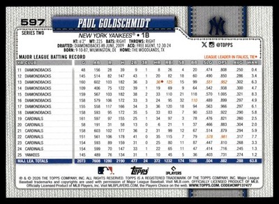 Buy 2026 Topps Series 2 Base Paul Goldschmidt New York Yankees #597