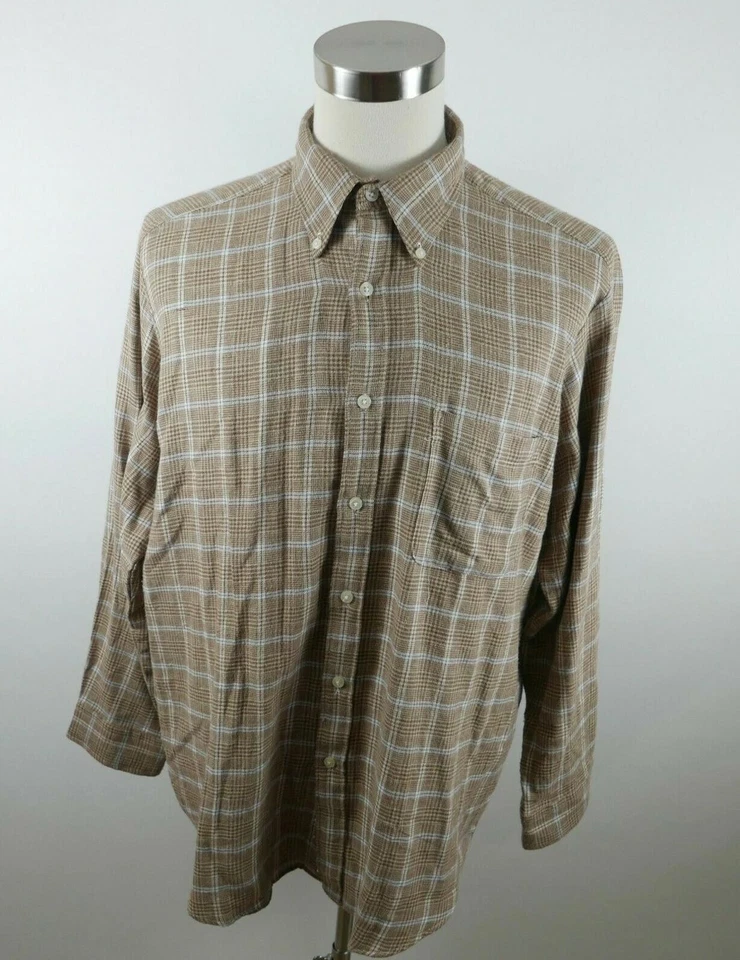 John Ashford Mens Button Down Tan Brown Plaid Flannel Shirt Large - Image 2 of 4