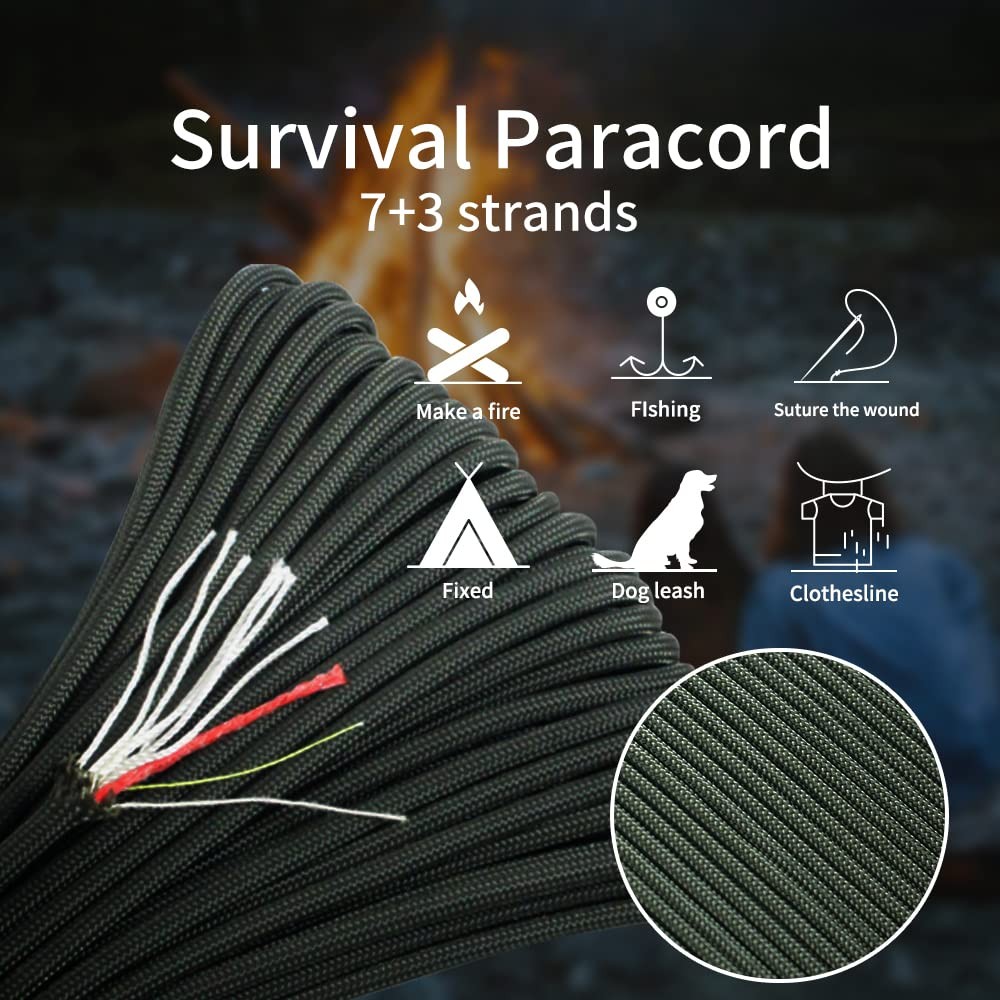 PSKOOK Survival Paracord Parachute Fire Cord Ropes Red Tinder PE Fishing Line