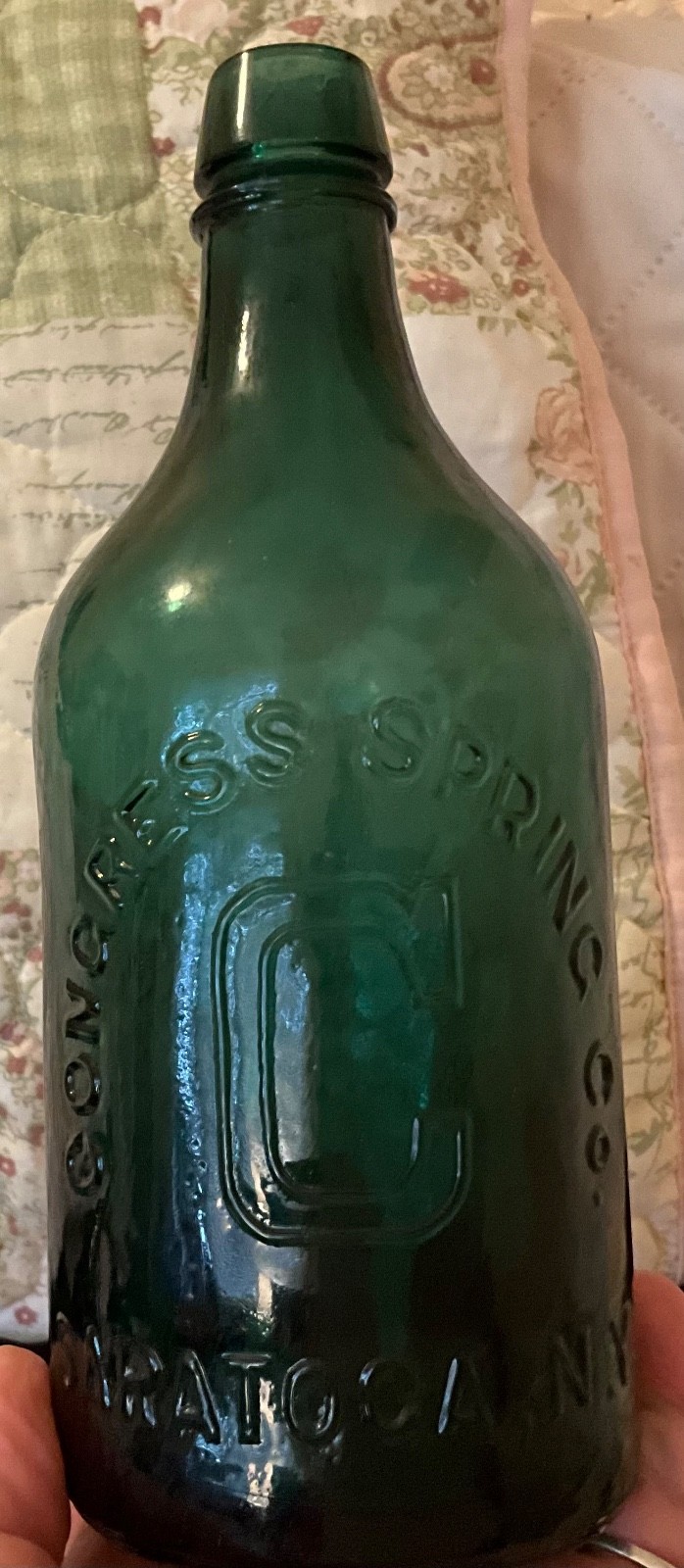 emerald green congress spring co. mineral water bottle  1820