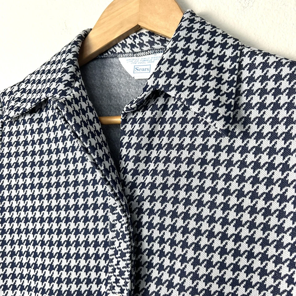 Vintage Anos 70 Houndstooth Botão para Cima Feminino Médio Clássico Academia Preppy Heritage - Imagem 3 de 4