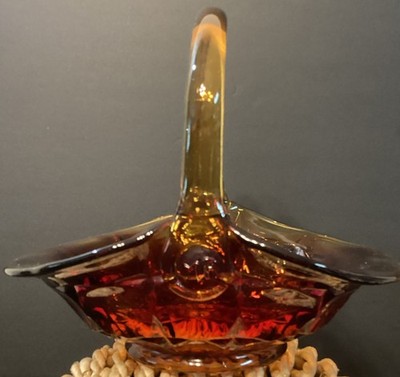Indiana Glass Basket Tiara Amberina Glass Constellation 8  Vtg Stamped MR
