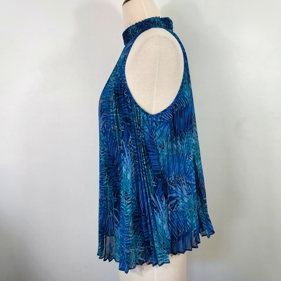 Jennifer Lopez Flowy Pleated Shirt Top Womens Plus 0X Sleeveless Blue Green JLO - Image 4 of 4