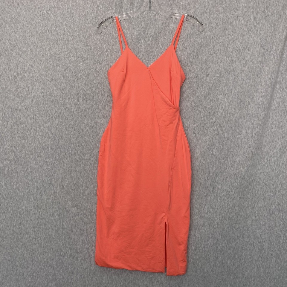 Kookai Womens 1 V-Neck Sleeveless Bodycon Dress Slit Coral-Orange Party
