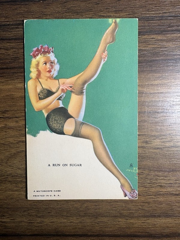 Vintage 1945 Mutoscope Pin Up Card Zoe Mozert A Run On Sugar Stockings Arcade