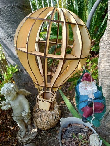 Laser cut wooden hot air balloon tea light lamp