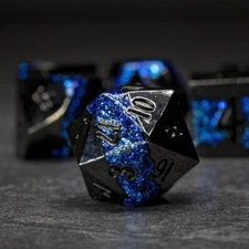 Sage's Rift Stones - Gloss Black Blue Metal Polyhedral Dice Set | Dnd RPG