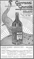 PUBBLICITA'1924 GIOVANNI GNOCCHI MILANO INCHIOSTRO CHINA SMERALDO PAVONE PENNINO