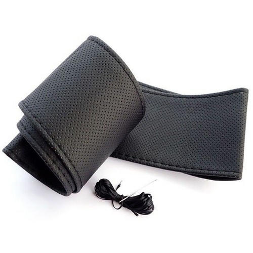Car Truck Leather Steering Wheel Cover With Needles and Thread Black DIY Th - Picture 7 of 12