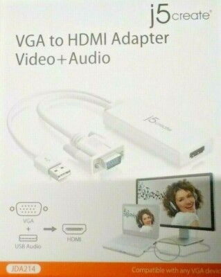 J5Create VGA To HDMI Video Audio Adapter White JDA214 New in Box Free Shipping