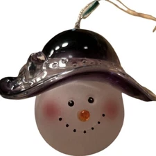 SNOWMAN HEAD FACE Christmas Ornament clear frosted acrylic with glittery hat VNT
